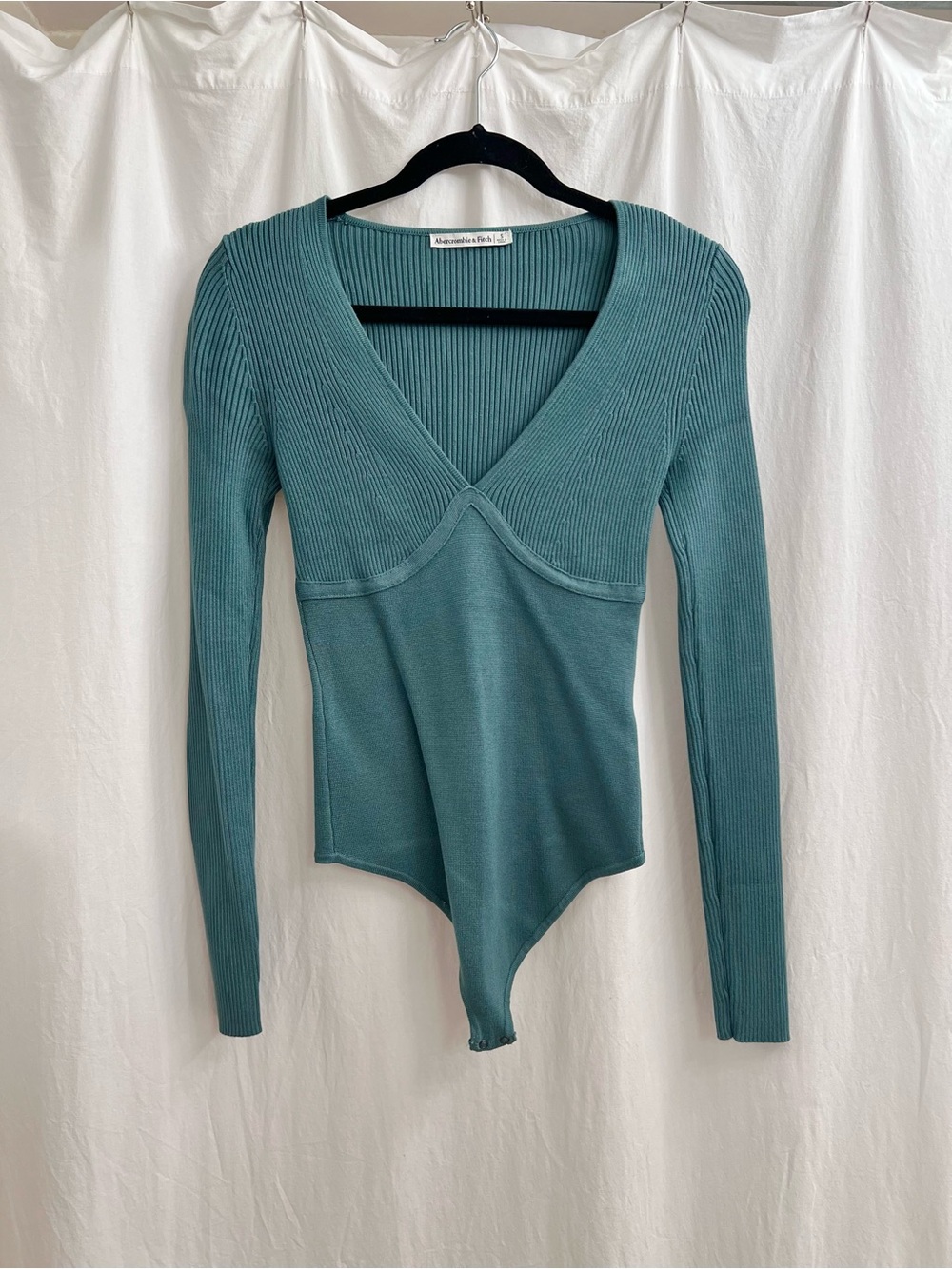 Abercrombie & Fitch Teal Ribbed V-Neck Long Sleeve Bodysuit